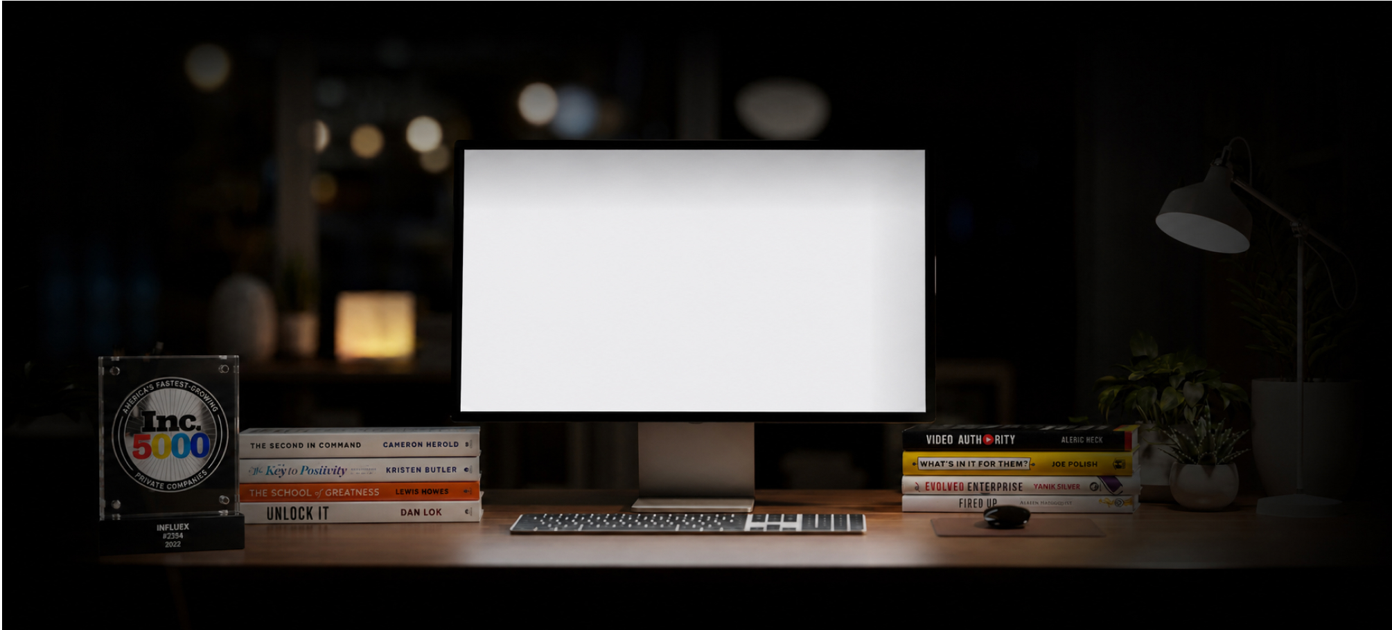 A desktop monitor on a wooden desk