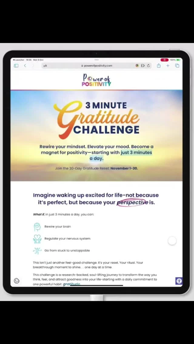 "𝗬𝗼𝘂𝗿 𝗰𝗼𝗺𝗳𝗼𝗿𝘁 𝘇𝗼𝗻𝗲 𝗶𝘀𝗻’𝘁 𝗮 𝗰𝗮𝗴𝗲. 𝗜𝘁’𝘀 𝘄𝗵𝗲𝗿𝗲 𝗵𝗲𝗮𝗹𝗶𝗻𝗴 𝗯𝗲𝗴𝗶𝗻𝘀."
— @positivekristen , Author of The Comfort Zone

We’re grateful to have brought this uplifting vision to life. A landing page that invites people to embrace gratitude, raise their vibration, and share positivity with the world.

We don’t just design pages, we create experiences that express the soul of your brand and connect deeply with your audience.

 🌿 Explore the Gratitude Challenge here: https://www.powerofpositivity.com/gratitude-challenge/

And if you’re ready to design a website that reflects the heart and purpose of your brand, we’re here for you.

#Influex #WebDesign #BrandEssence #GratitudeChallenge #PowerOfPositivity #WebsiteLaunch #SoulBrand #InfluexDesign #BrandExpression